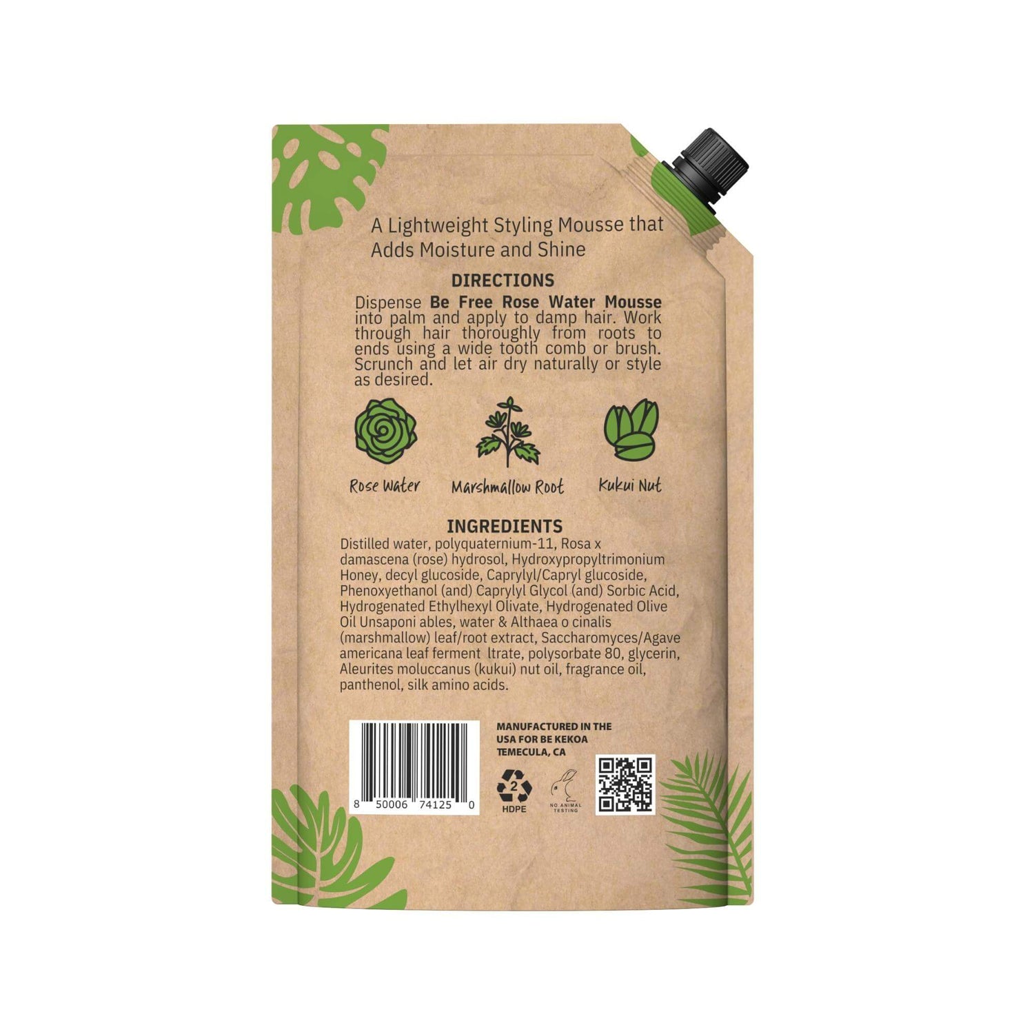 Be Free Rose Water Mousse - 1 Liter Pouch - Be Kekoa -  Styling